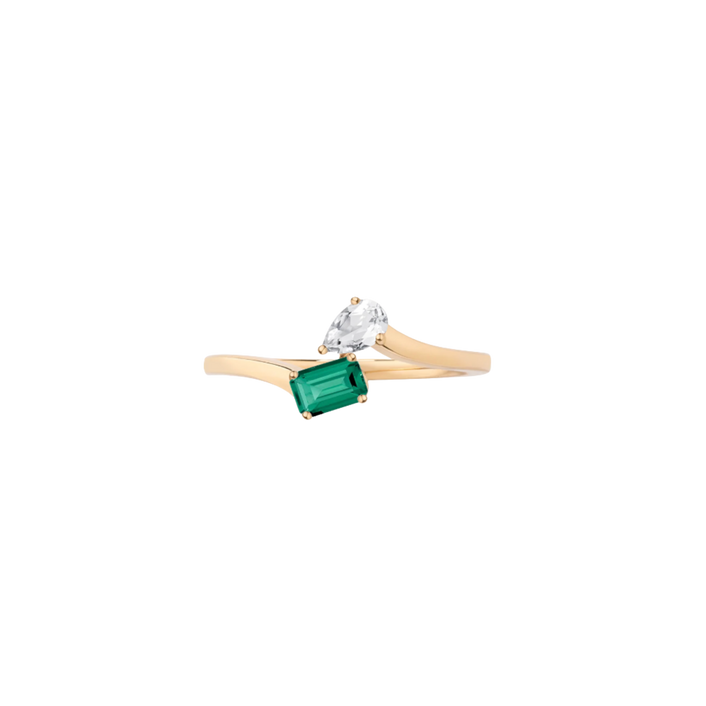 Toi et Moi Gemstone Mini Heirloom Ring  - Green Emerald & White Topaz 14k Vermeil Yellow Gold First