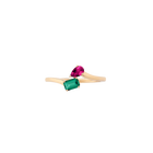 Toi et Moi Gemstone Mini Heirloom Ring  - Green Emerald & Red Ruby