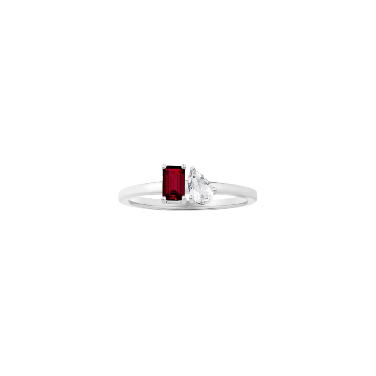 Toi et Moi Gemstone Mini Classic Ring  - Red Garnet & White Topaz 14k White Gold First