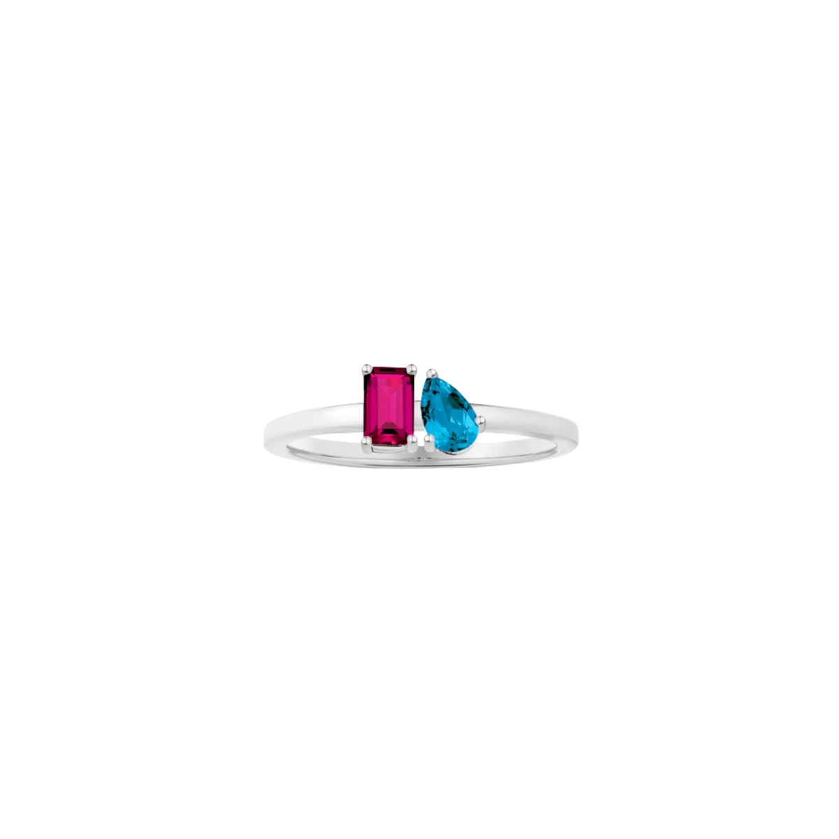 Toi et Moi Gemstone Mini Classic Ring  - Red Ruby & London Blue Topaz Vermeil White Gold First