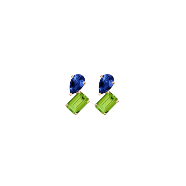 Toi et Moi Gemstone Mini Heirloom Earring  - Green Peridot & Blue Sapphire Vermeil Yellow Gold Single First