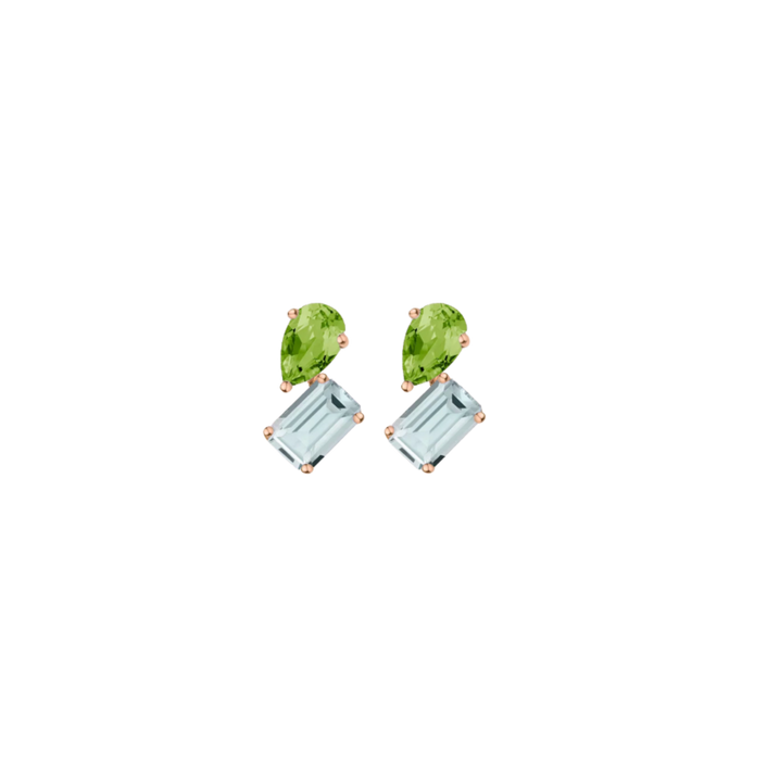 Toi et Moi Gemstone Mini Heirloom Earring  - Aquamarine & Green Peridot Vermeil Rose Gold Single First