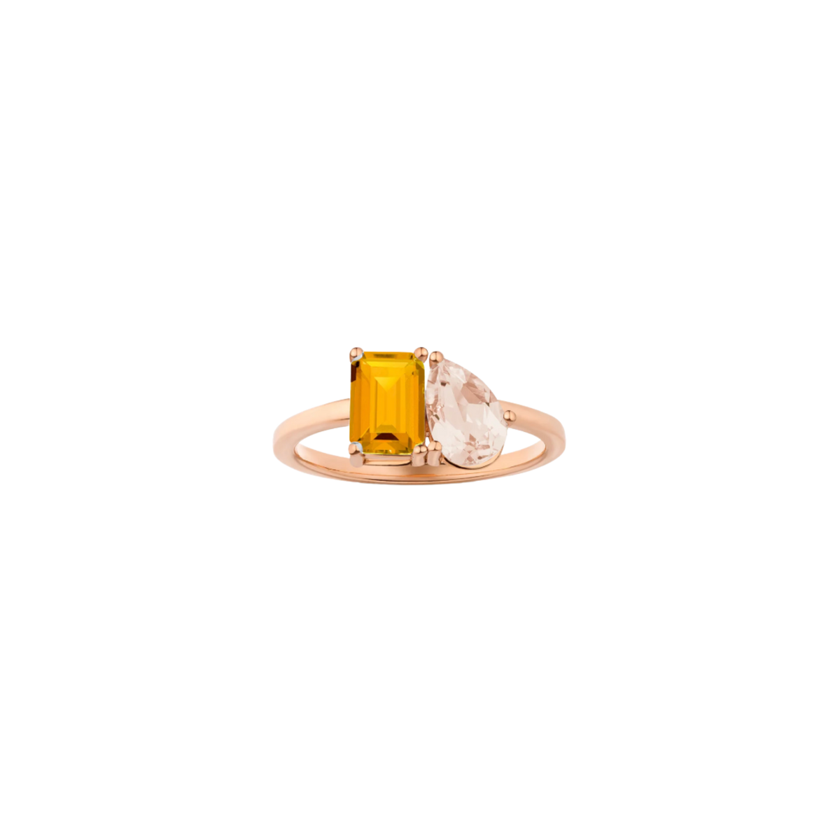 Toi et Moi Gemstone Classic Ring  - Yellow Citrine & Pink Morganite Vermeil Rose Gold First