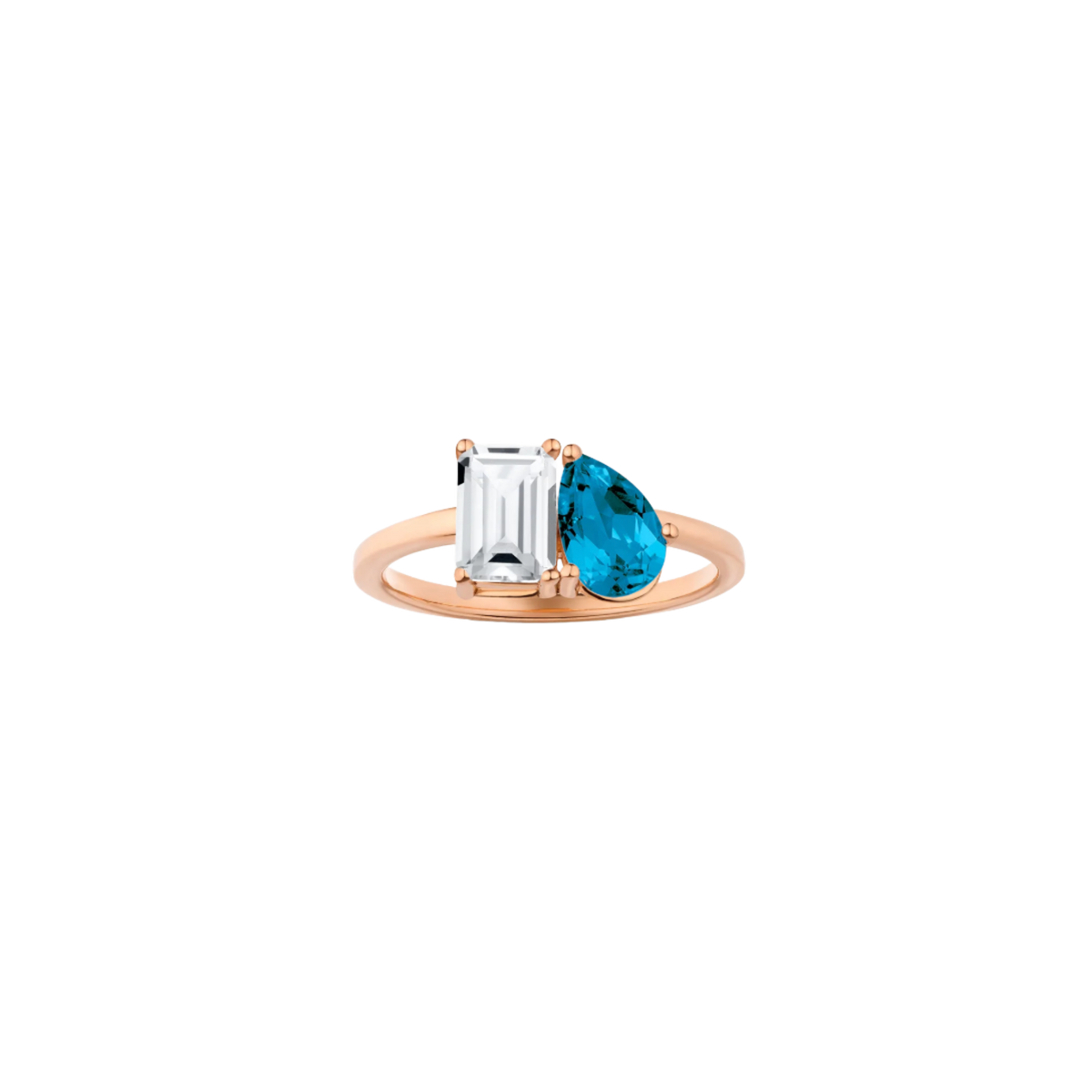 Toi et Moi Gemstone Classic Ring  - White Topaz & London Blue Topaz Vermeil Rose Gold First