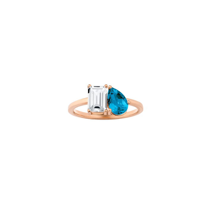 Toi et Moi Gemstone Classic Ring  - White Topaz & London Blue Topaz Vermeil Rose Gold First