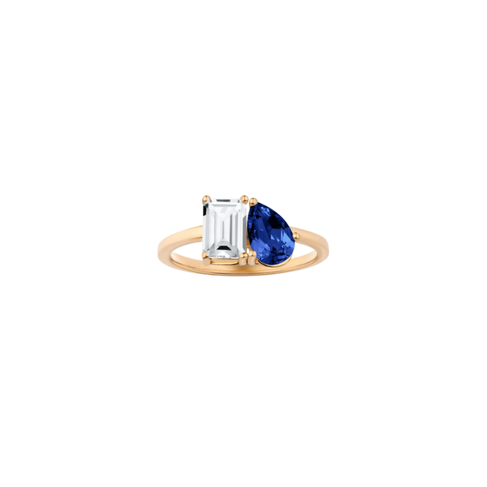 Toi et Moi Gemstone Classic Ring  - White Topaz & Blue Sapphire Vermeil Yellow Gold First