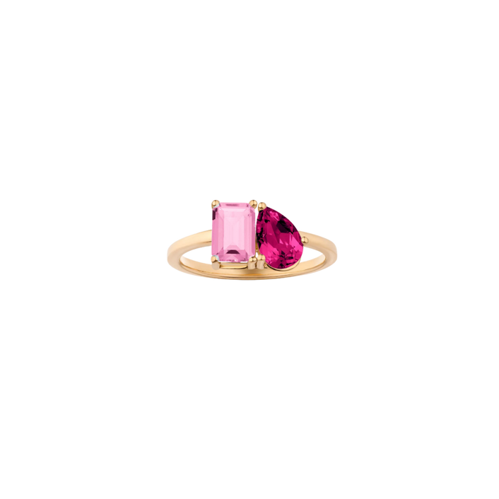 Toi et Moi Gemstone Classic Ring  - Pink Tourmaline & Red Ruby Vermeil Yellow Gold First