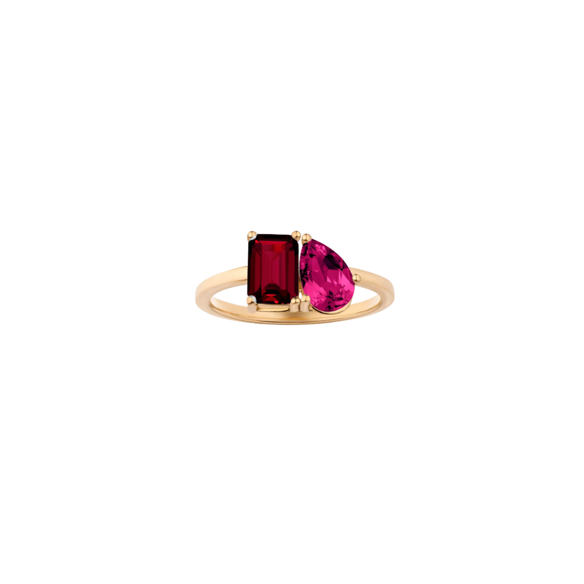 Toi et Moi Gemstone Classic Ring  - Red Garnet & Red Ruby 18k Vermeil Yellow Gold First