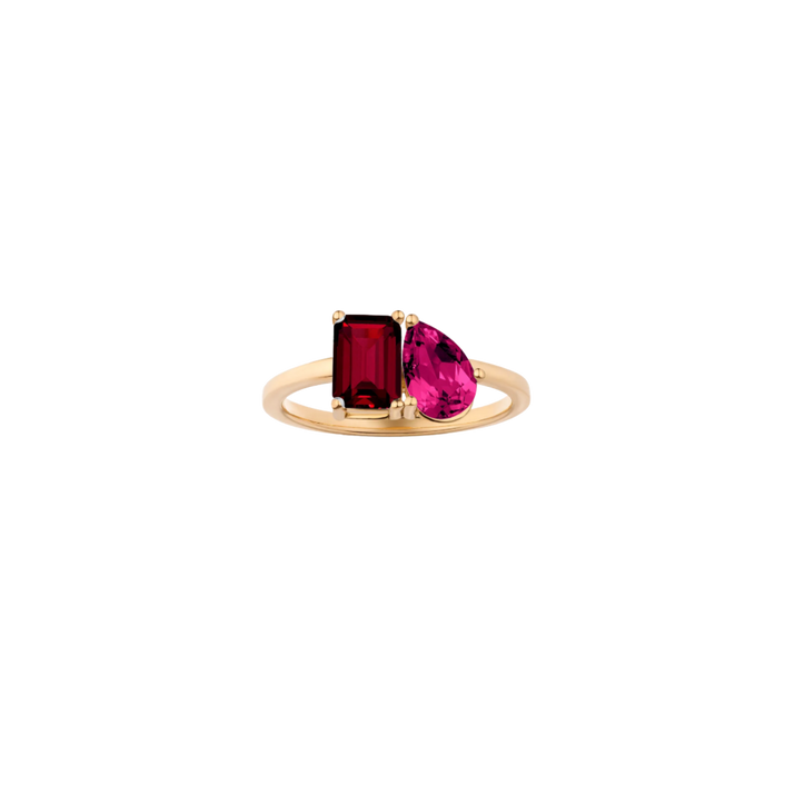 Toi et Moi Gemstone Classic Ring  - Red Garnet & Red Ruby 18k Vermeil Yellow Gold First