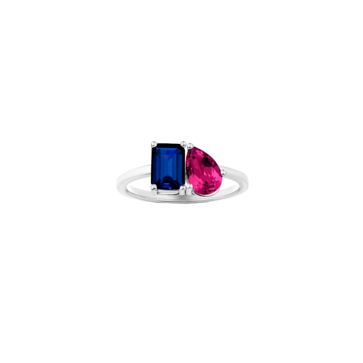 Toi et Moi Gemstone Classic Ring  - Blue Sapphire & Red Ruby 14k White Gold First