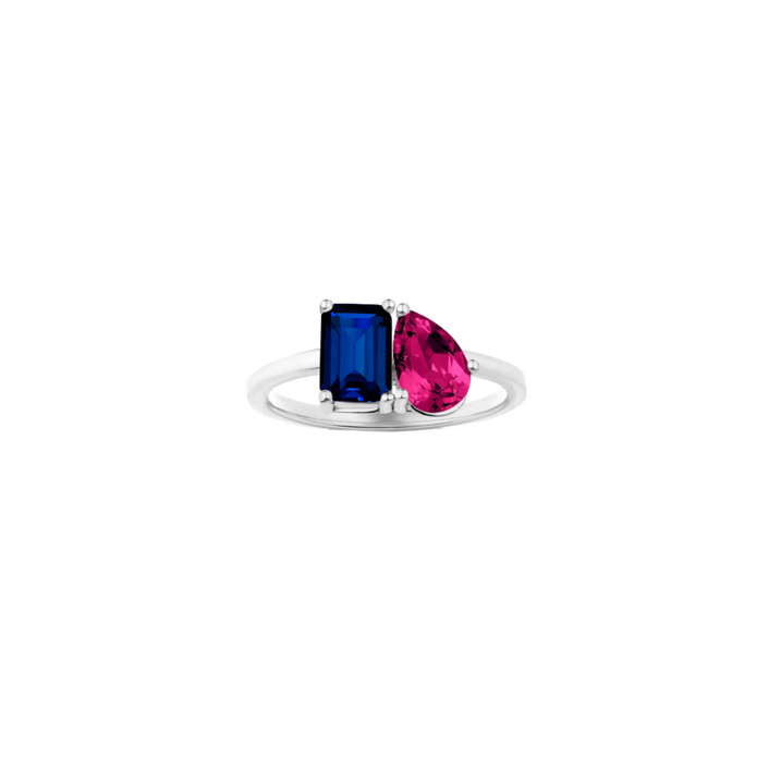 Toi et Moi Gemstone Classic Ring  - Blue Sapphire & Red Ruby 14k White Gold First