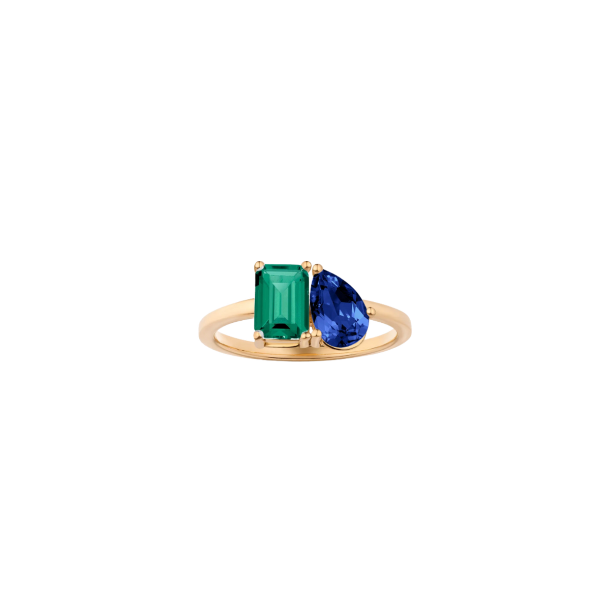 Toi et Moi Gemstone Classic Ring  - Green Emerald & Blue Sapphire Vermeil Yellow Gold First