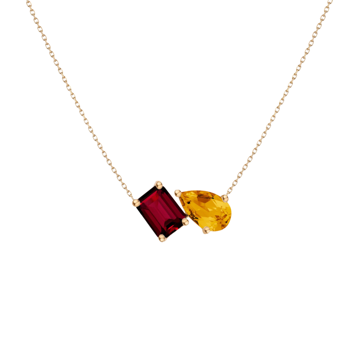 Toi et Moi Gemstone Classic Necklace - Garnet & Citrine Vermeil Yellow Gold First