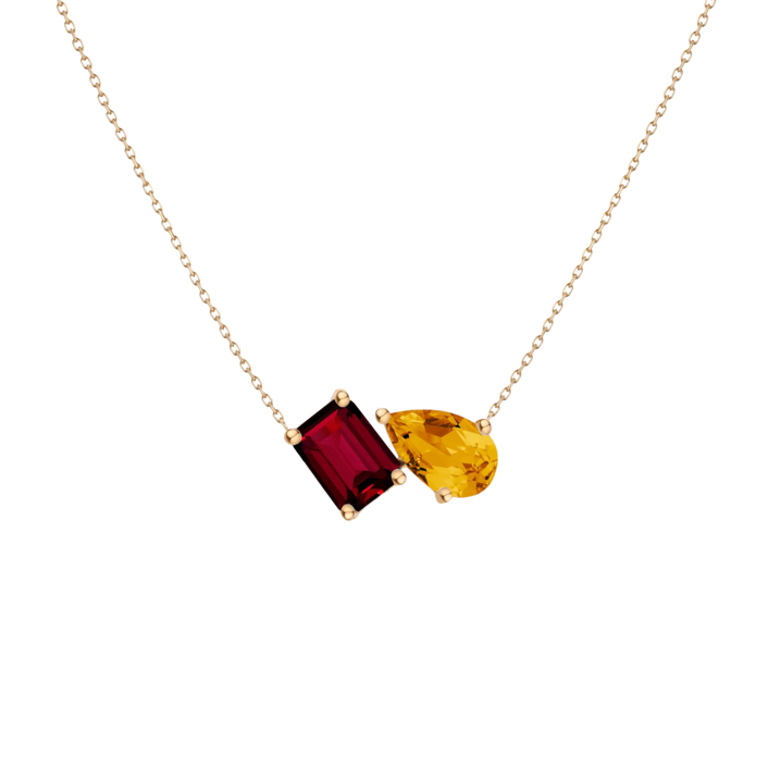 Toi et Moi Gemstone Classic Necklace - Garnet & Citrine Vermeil Yellow Gold First