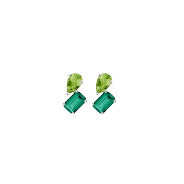Toi et Moi Gemstone Mini Heirloom Earring - Green Emerald & Peridot Vermeil Yellow Gold Single First