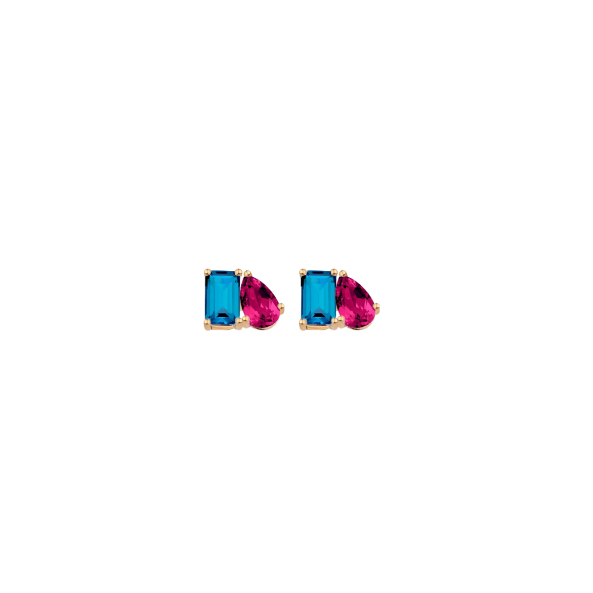 Toi et Moi Gemstone Mini Classic Earring - London Blue Topaz & Red Ruby 14k Yellow Gold Single First