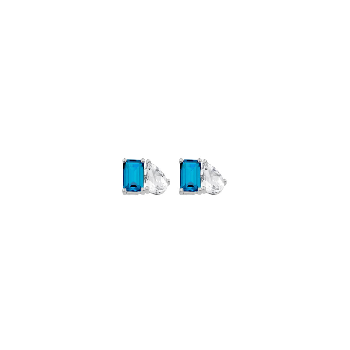 Toi et Moi Gemstone Mini Classic Earring - London Blue Topaz & White Topaz Vermeil White Gold Single First