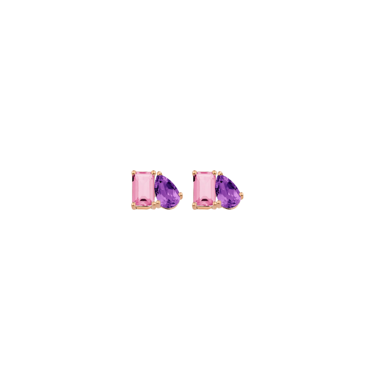 Toi et Moi Gemstone Mini Classic Earring - Pink Tourmaline & Amethyst Vermeil Rose Gold Single First