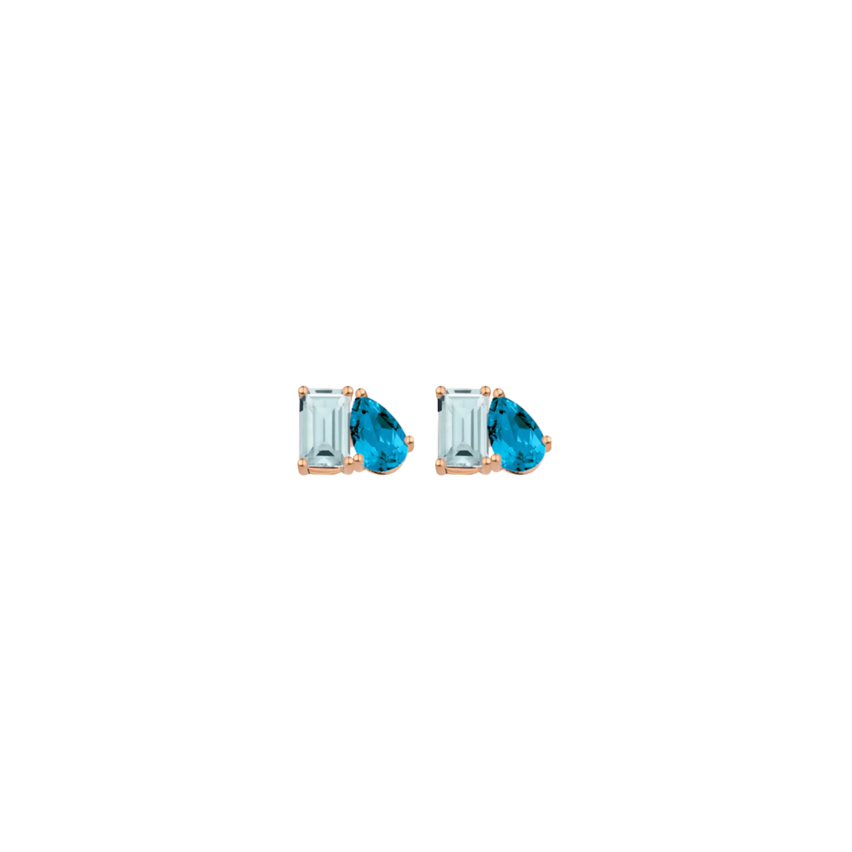 Toi et Moi Gemstone Mini Classic Earring - Aquamarine & London Blue Topaz Vermeil Rose Gold Single First