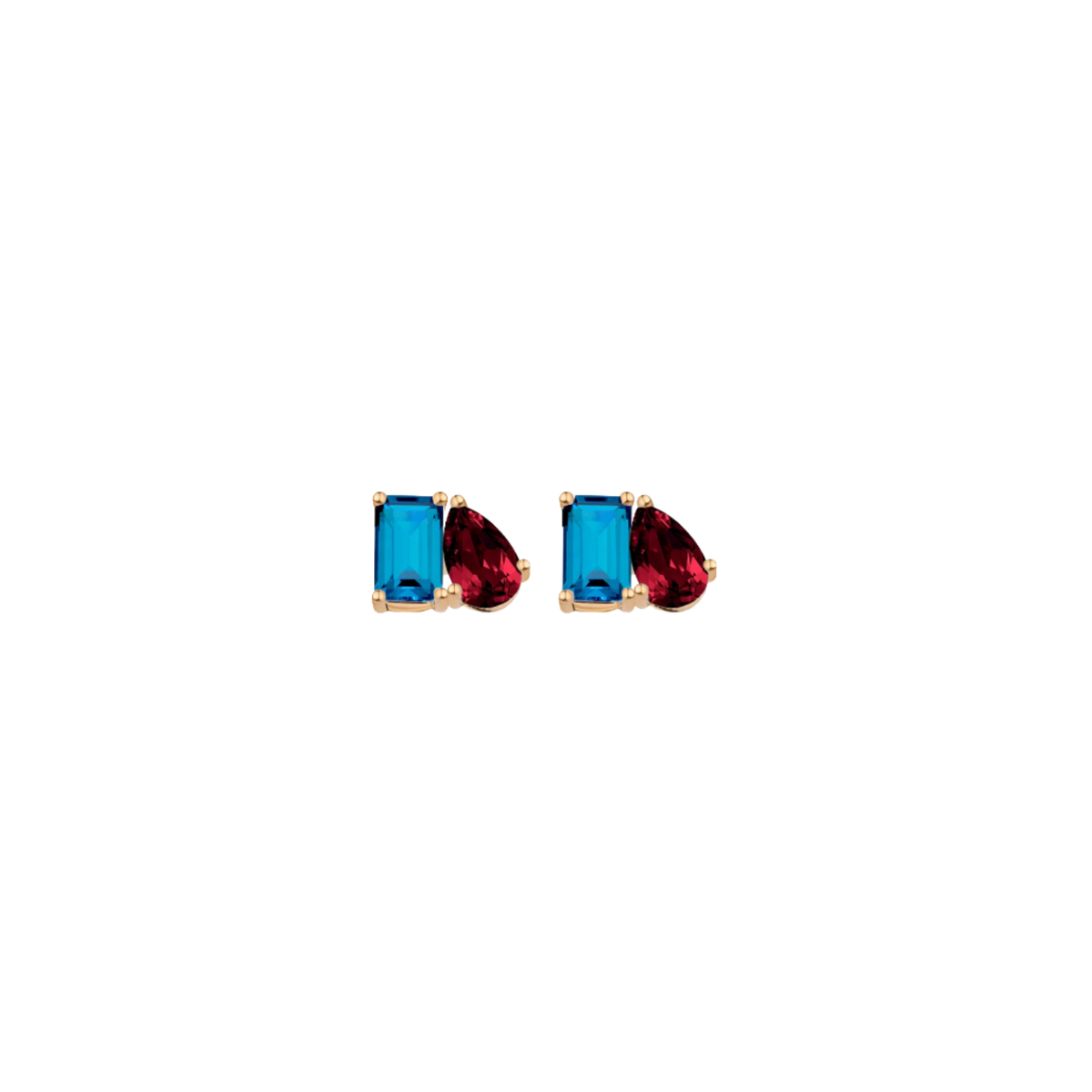 Toi et Moi Gemstone Mini Classic Earring - London Blue Topaz & Garnet Vermeil Yellow Gold Single First