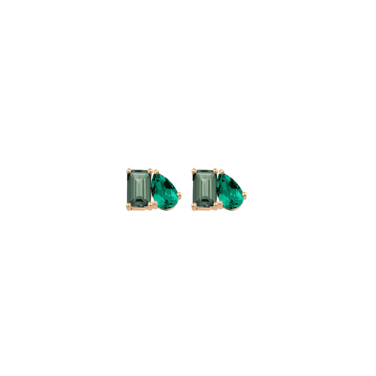 Toi et Moi Gemstone Mini Classic Earring - Green Tourmaline & Green Emerald Vermeil Yellow Gold Single First