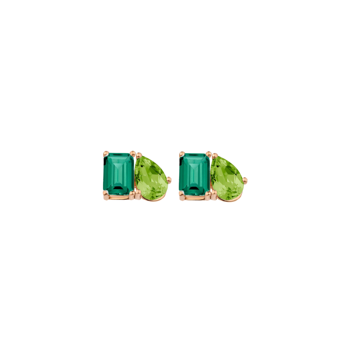 Toi et Moi Gemstone Classic Earring - Green Emerald & Peridot 14k Rose Gold Single First