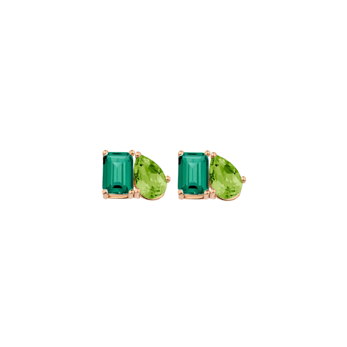 Toi et Moi Gemstone Classic Earring - Green Emerald & Peridot 14k Rose Gold Single First