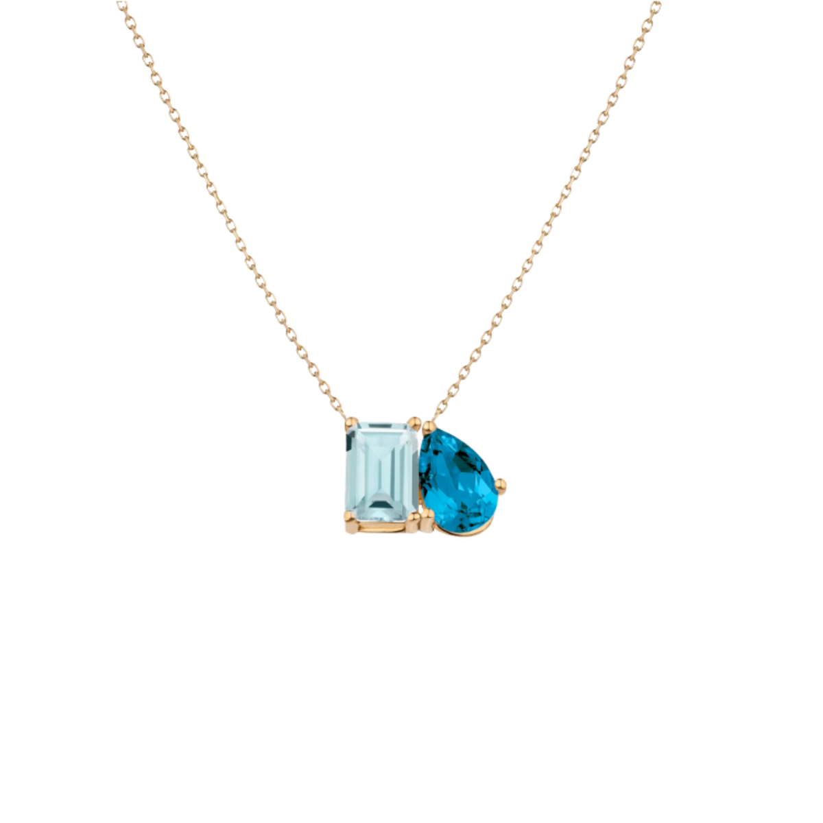Toi et Moi Gemstone Classic Necklace - Aquamarine & London Blue Topaz Vermeil Yellow Gold First