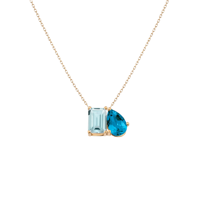 Toi et Moi Gemstone Classic Necklace - Aquamarine & London Blue Topaz Vermeil Yellow Gold First