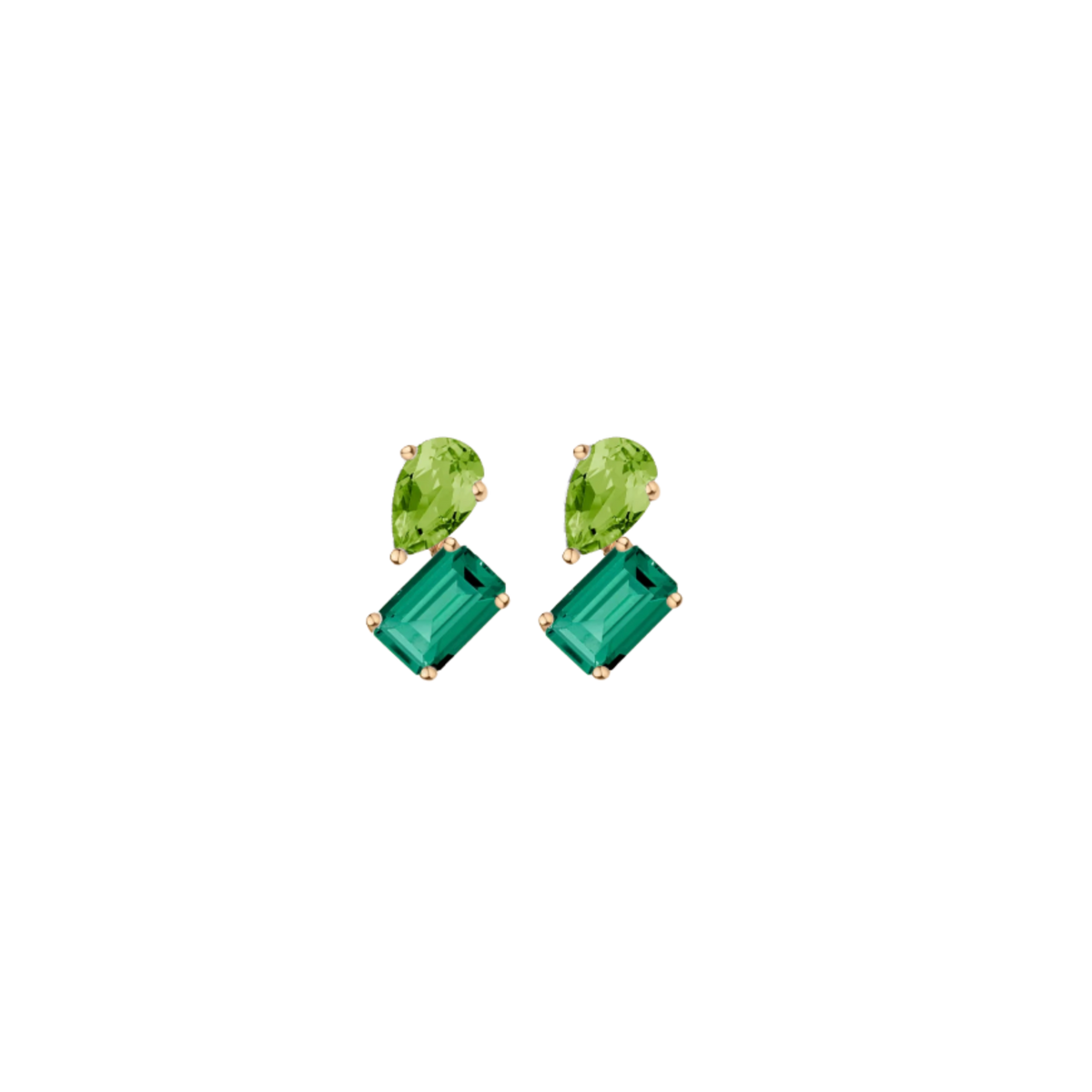 Toi et Moi Gemstone Mini Heirloom Earring - Green Emerald & Green Peridot Vermeil Yellow Gold Single First