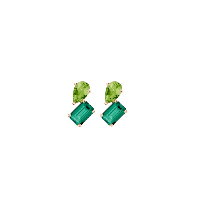 Toi et Moi Gemstone Mini Heirloom Earring - Green Emerald & Green Peridot Vermeil Yellow Gold Single First