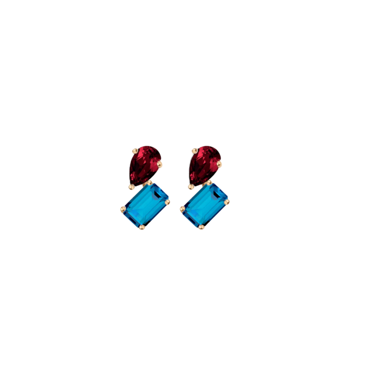 Toi et Moi Gemstone Mini Heirloom Earring - London Blue Topaz & Red Garnet Vermeil Yellow Gold Single Pair First