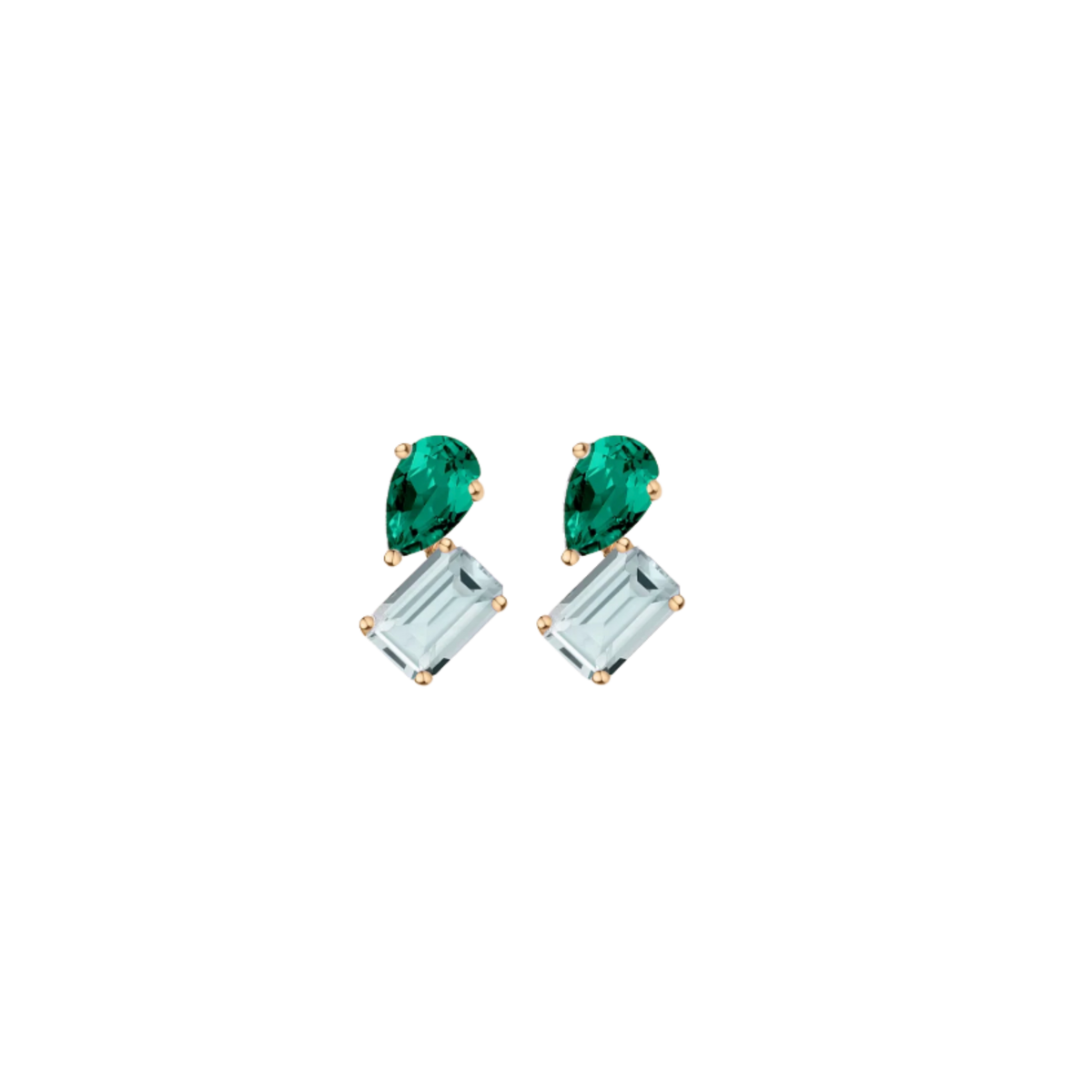 Toi et Moi Gemstone Mini Heirloom Earring - Aquamarine & Green Emerald 14k Yellow Gold Single First