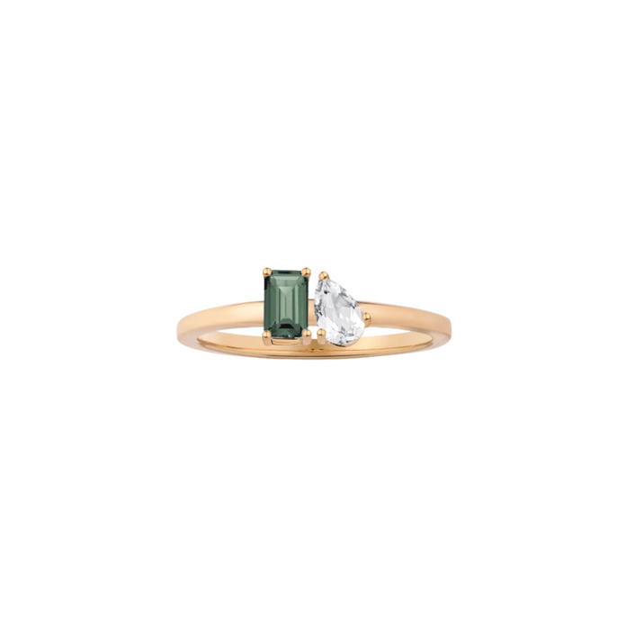 Toi et Moi Gemstone Mini Classic Ring - Green Tourmaline & White Topaz 18k Yellow Gold First