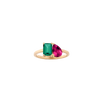 Toi et Moi Gemstone Classic Ring - Green Emerald & Red Ruby 14k Yellow Gold First