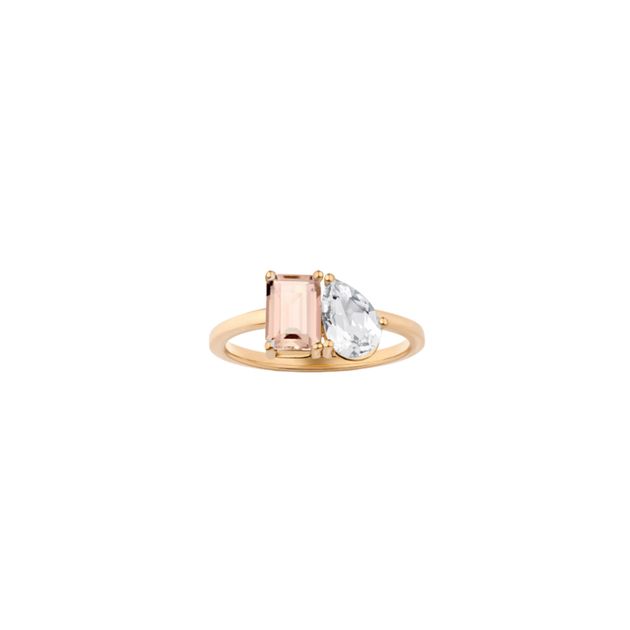 Toi et Moi Gemstone Classic Ring - Morganite & White Topaz Vermeil Yellow Gold First