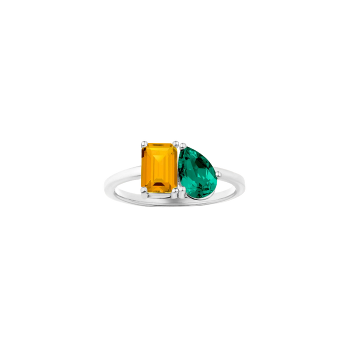 Toi et Moi Gemstone Classic Ring - Citrine & Green Emerald Vermeil White Gold First