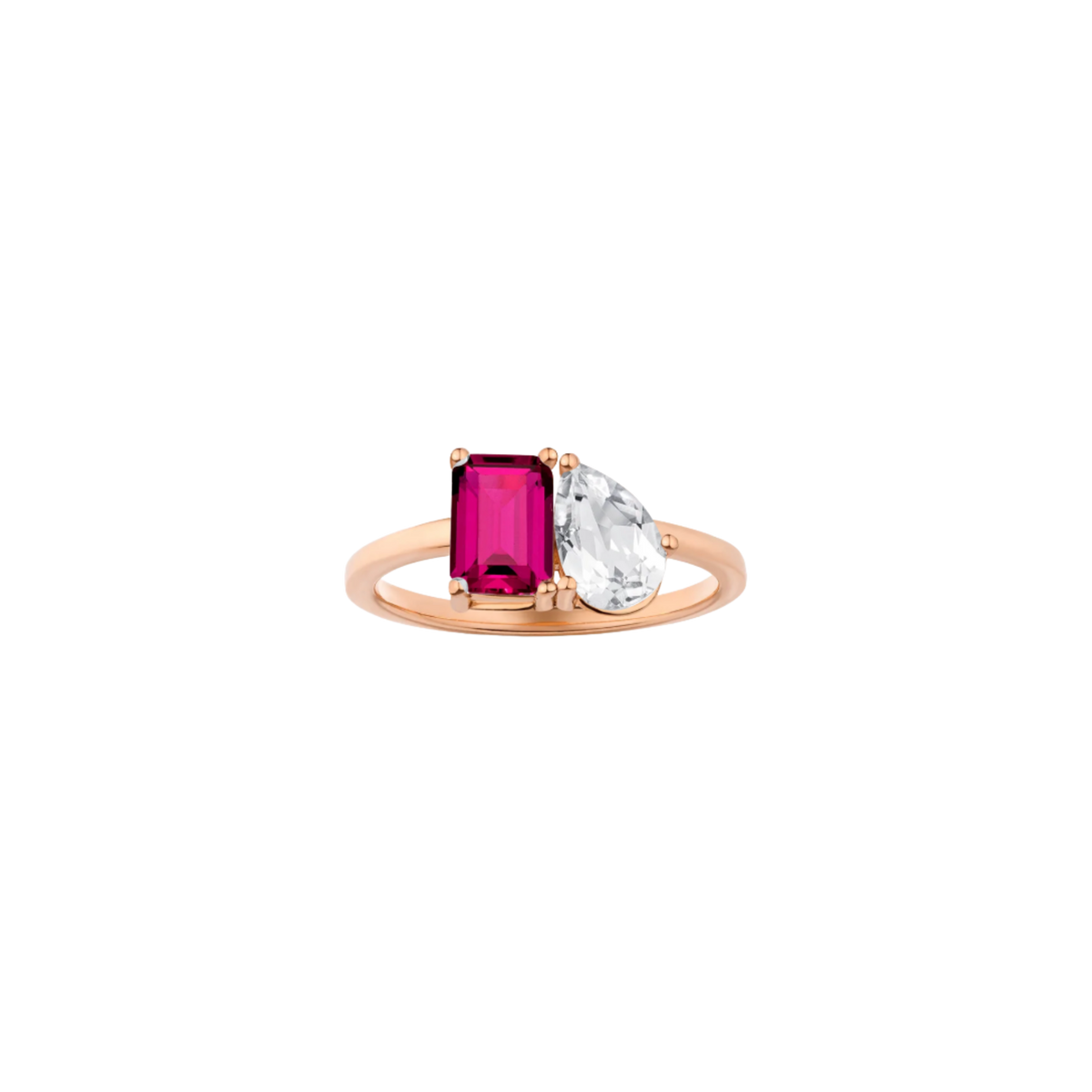 Toi et Moi Gemstone Classic Ring - Red Ruby & White Topaz 14k Rose Gold First