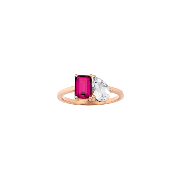 Toi et Moi Gemstone Classic Ring - Red Ruby & White Topaz 14k Rose Gold First