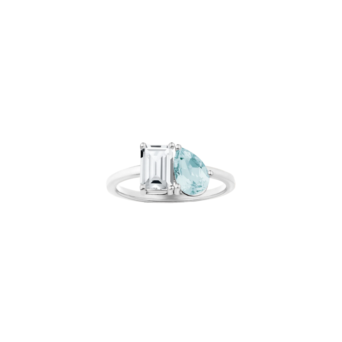 Toi et Moi Gemstone Classic Ring - White Topaz & Aquamarine 14k White Gold First