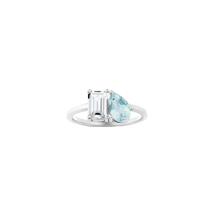 Toi et Moi Gemstone Classic Ring - White Topaz & Aquamarine 14k White Gold First
