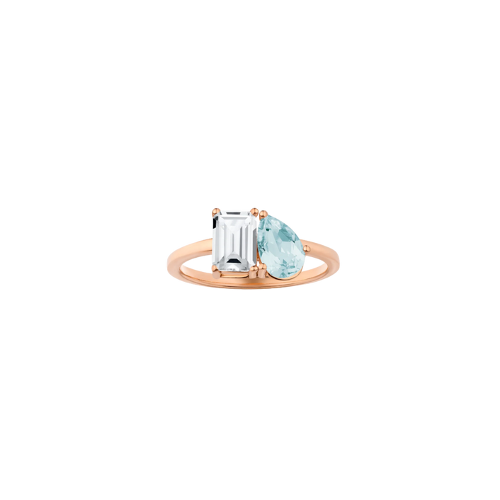 Toi et Moi Gemstone Classic Ring - White Topaz & Aquamarine Vermeil Rose Gold First