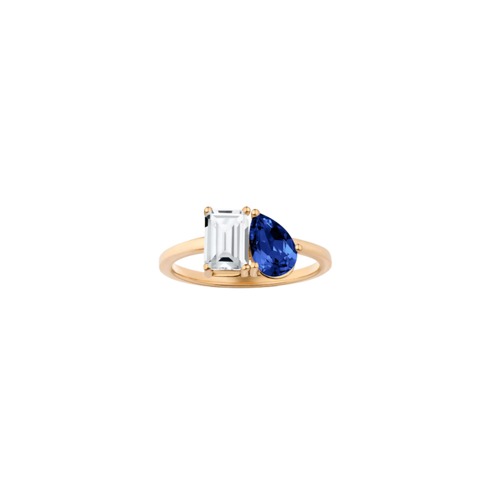 Toi et Moi Gemstone Classic Ring - White Topaz & Blue Sapphire Vermeil Yellow Gold First