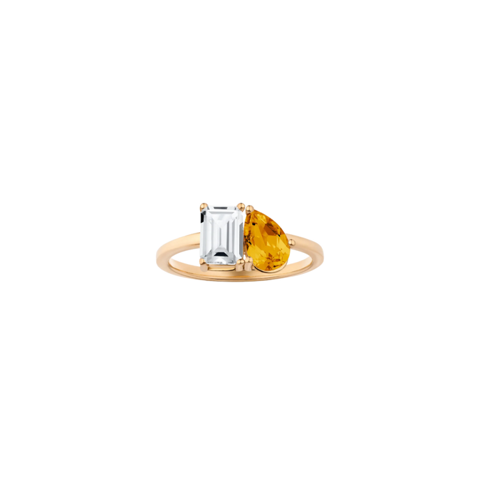 Toi et Moi Gemstone Classic Ring - White Topaz & Citrine Vermeil Yellow Gold First