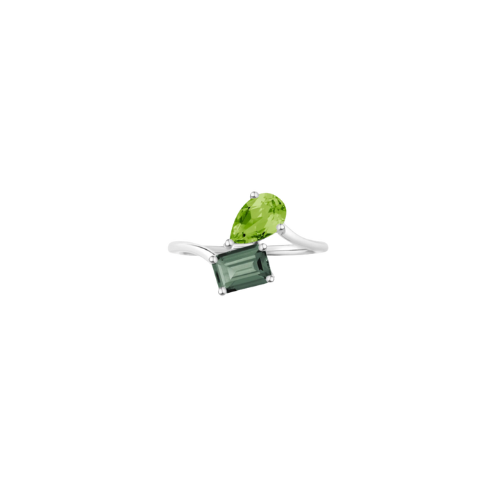 Toi et Moi Gemstone Heirloom Ring - Green Tourmaline & Peridot Vermeil White Gold First