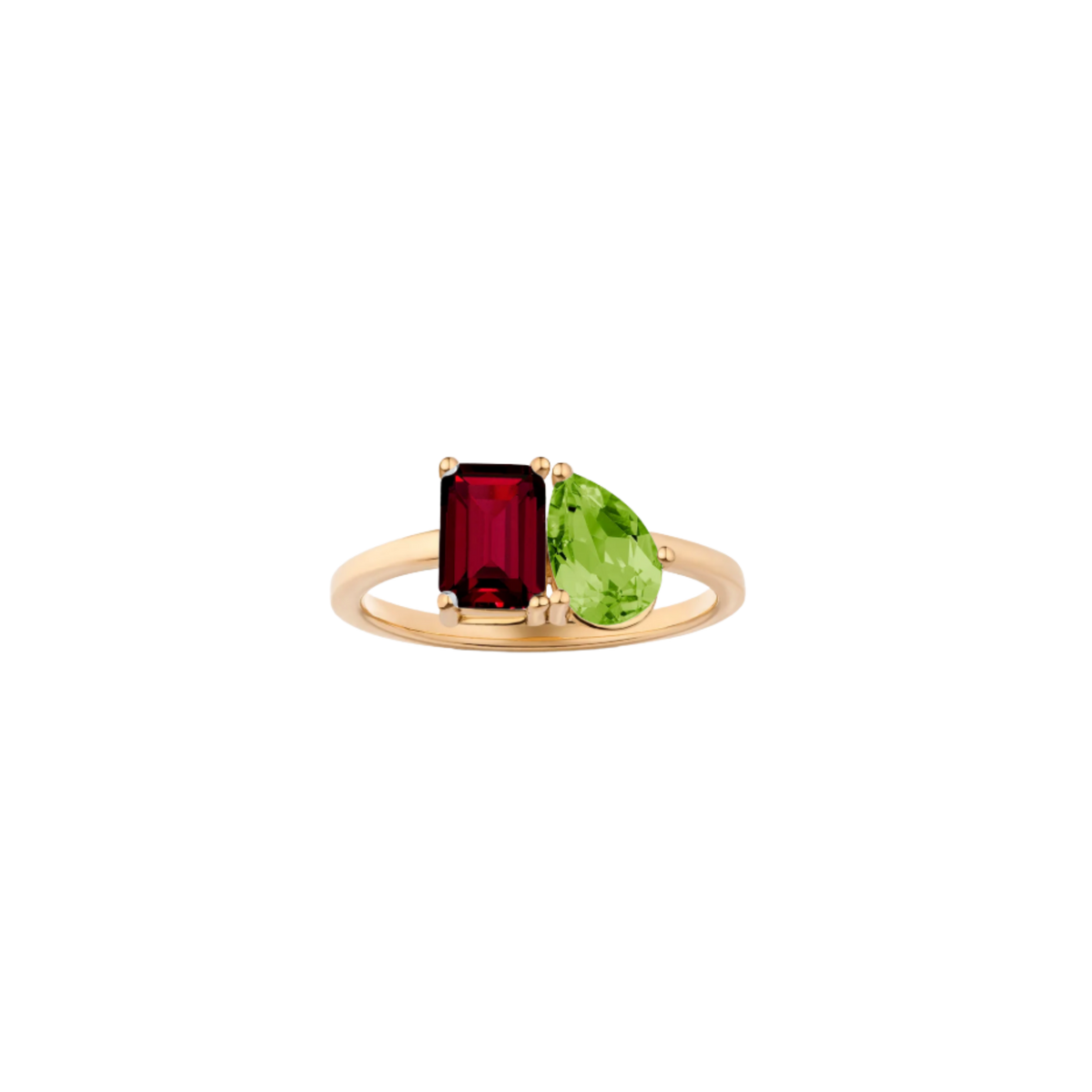 Toi et Moi Gemstone Classic Ring - Garnet & Peridot Vermeil Yellow Gold First