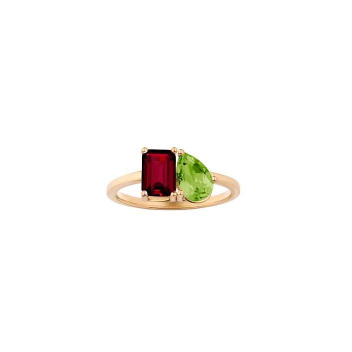 Toi et Moi Gemstone Classic Ring - Garnet & Peridot Vermeil Yellow Gold First
