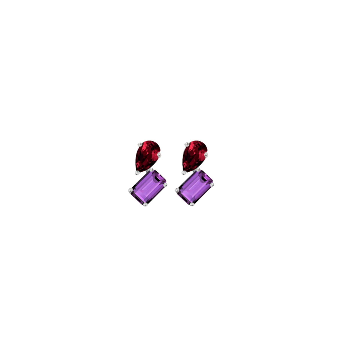 Toi et Moi Gemstone Mini Heirloom Earring - Amethyst & Garnet Vermeil White Gold Single First