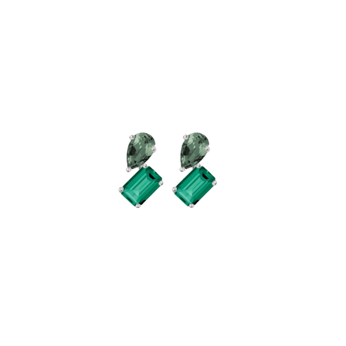 Toi et Moi Gemstone Mini Heirloom Earring - Green Emerald & Green Tourmaline Vermeil White Gold Single First