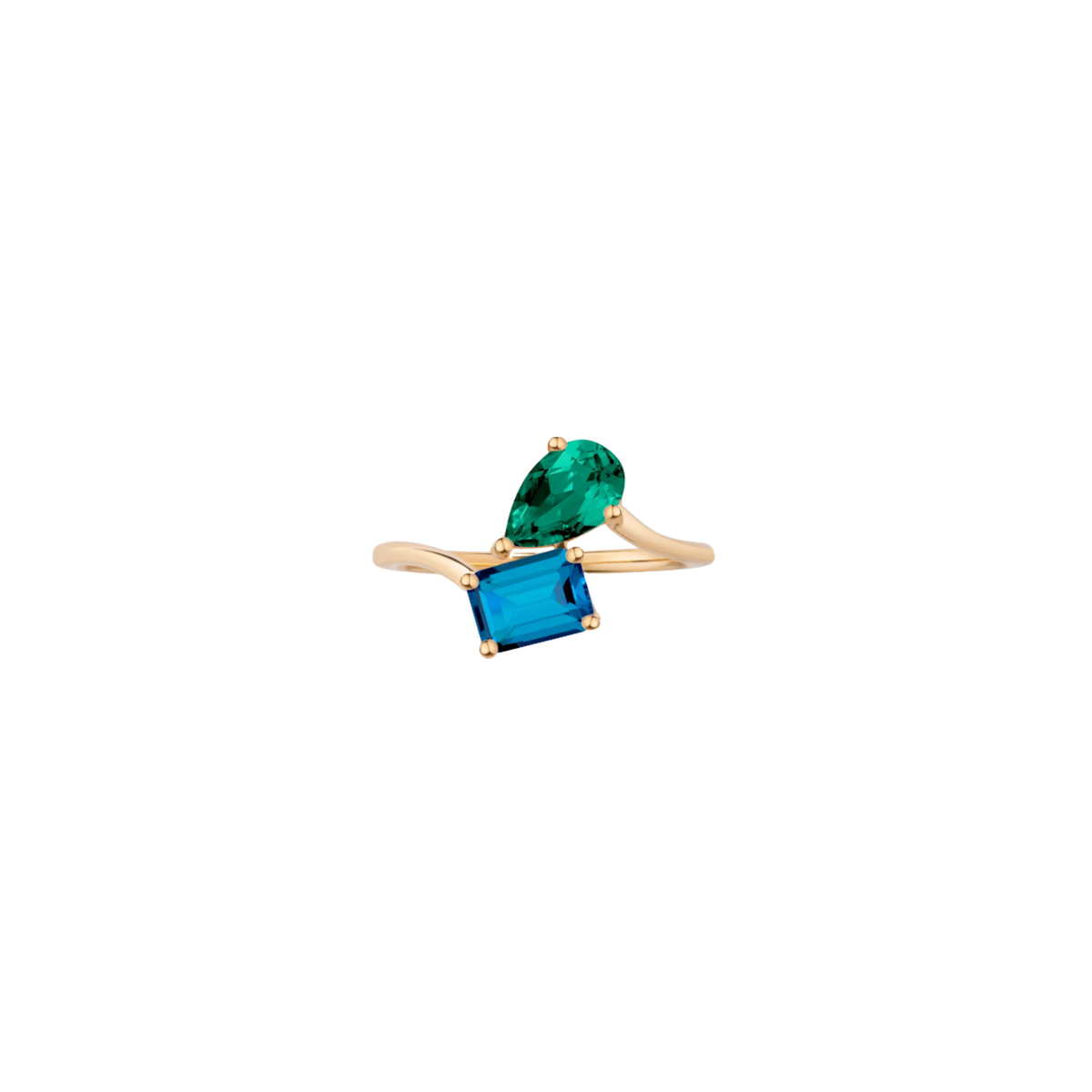 Toi et Moi Gemstone Heirloom Ring - London Blue Topaz & Green Emerald Vermeil Yellow Gold First